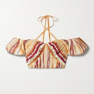 CULT GAIA Off-the-shoulder Cropped Striped Modal And Silk-blend Halterneck Top S